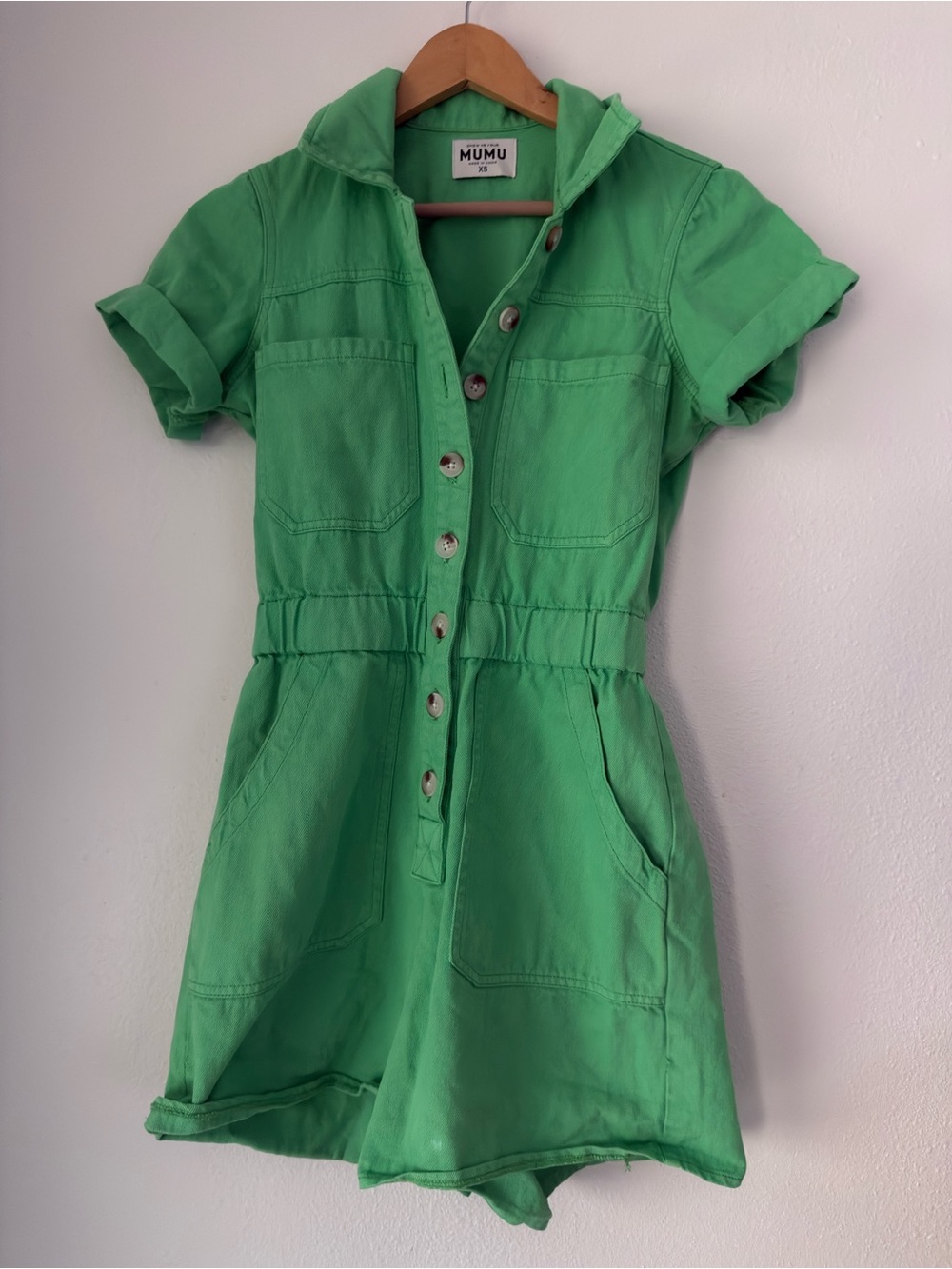 Show Me Your Mumu Size XS Cannon Romper in Green Button Front